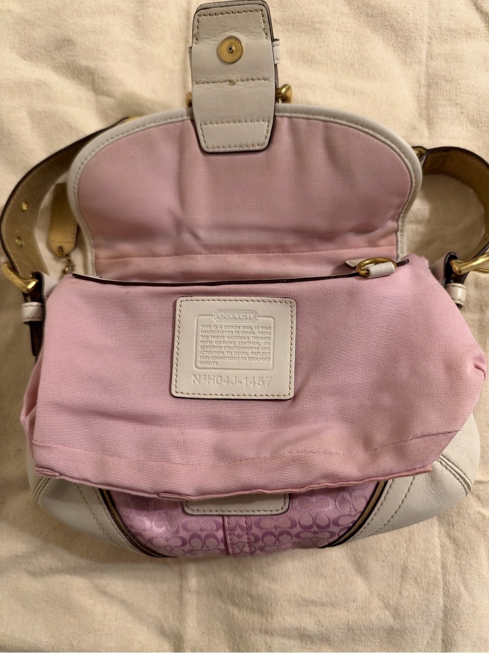 Vintage Coach Pink Signature Jacquard Shoulder Bag Purse – Ivory Leather Trim - Picture 8 of 9